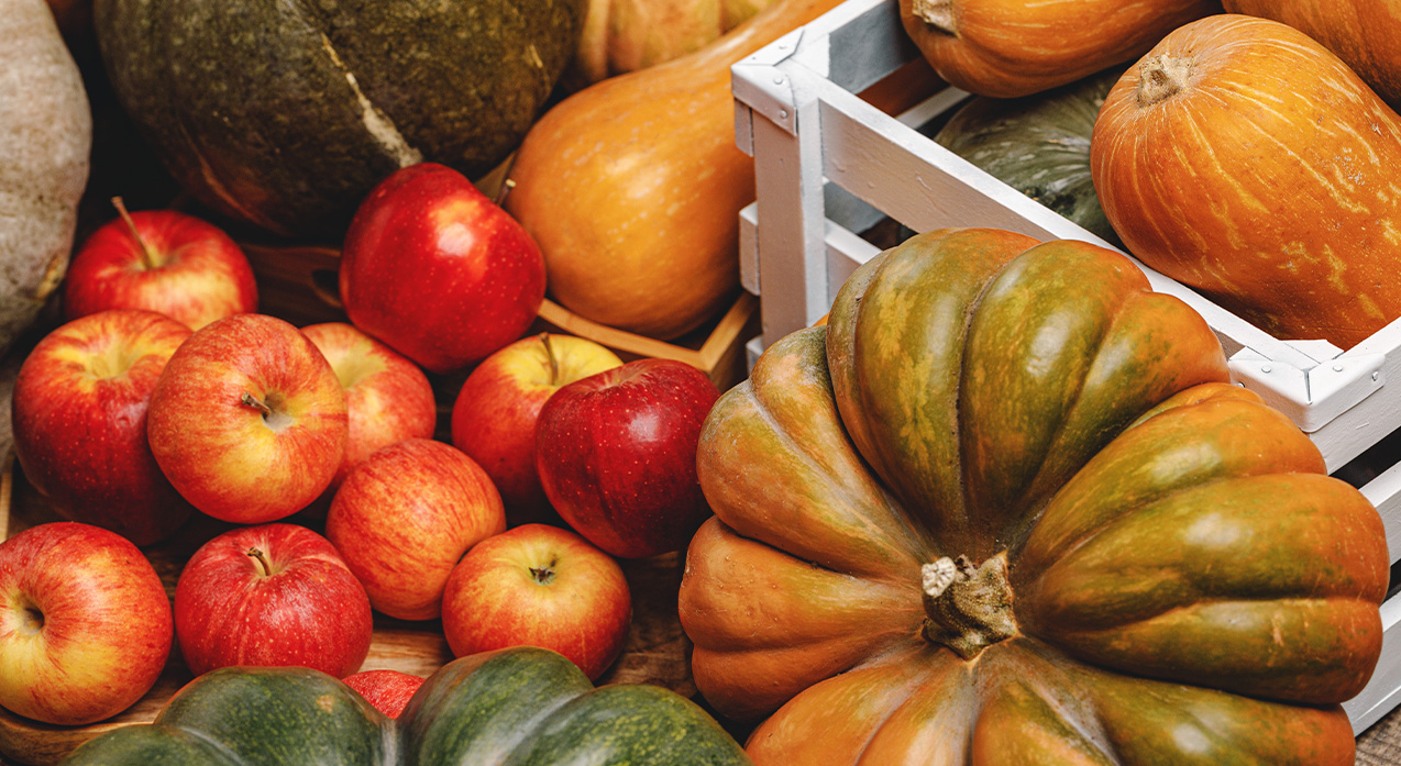 Pumpkins and apples